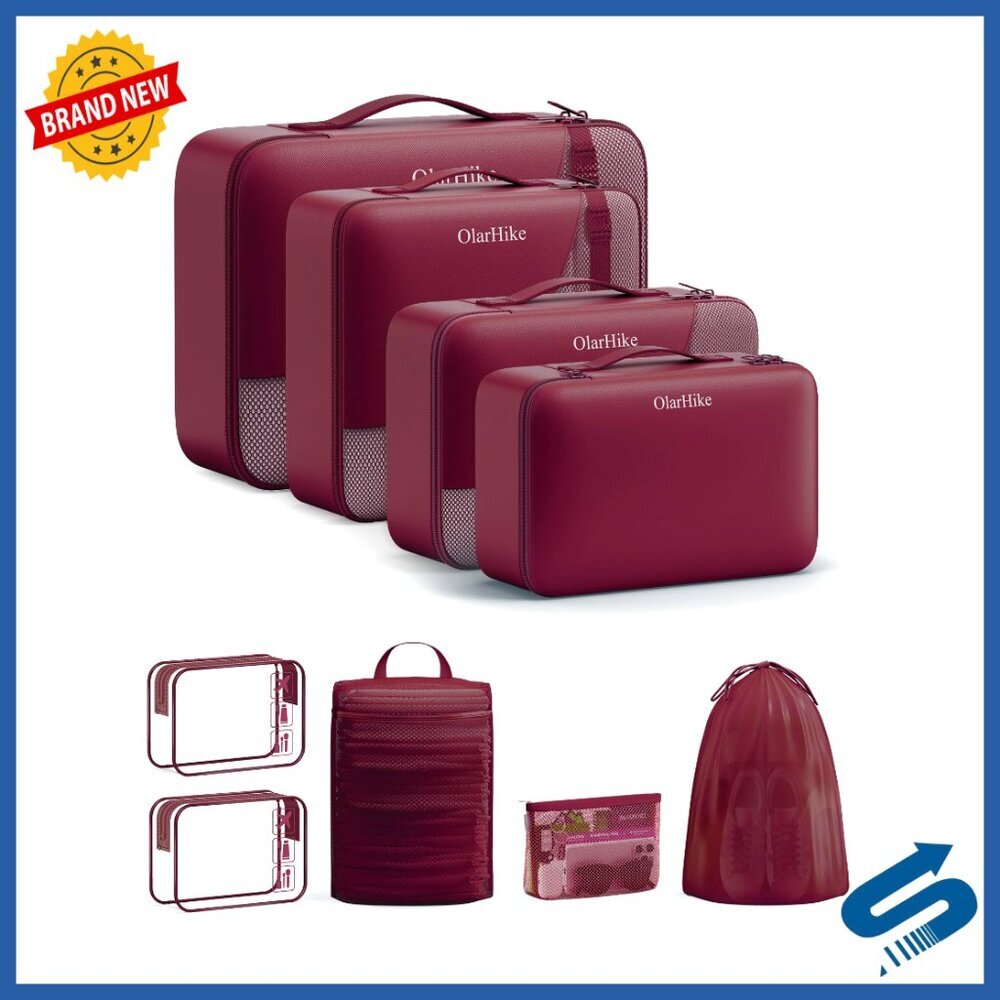 9-Piece Travel Packing Cubes Set with Organizers, Recycled Fabric
